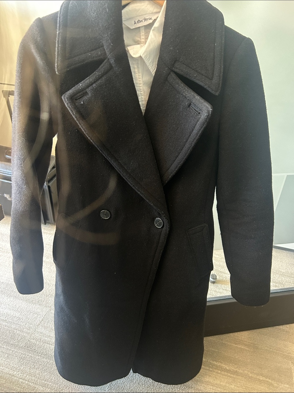 Club Monaco Black Double-Breasted Wool Pea Coat
